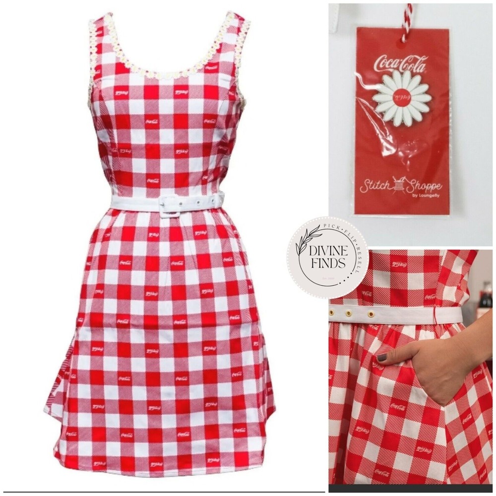 Loungefly Red and White Checkered Midi Dress